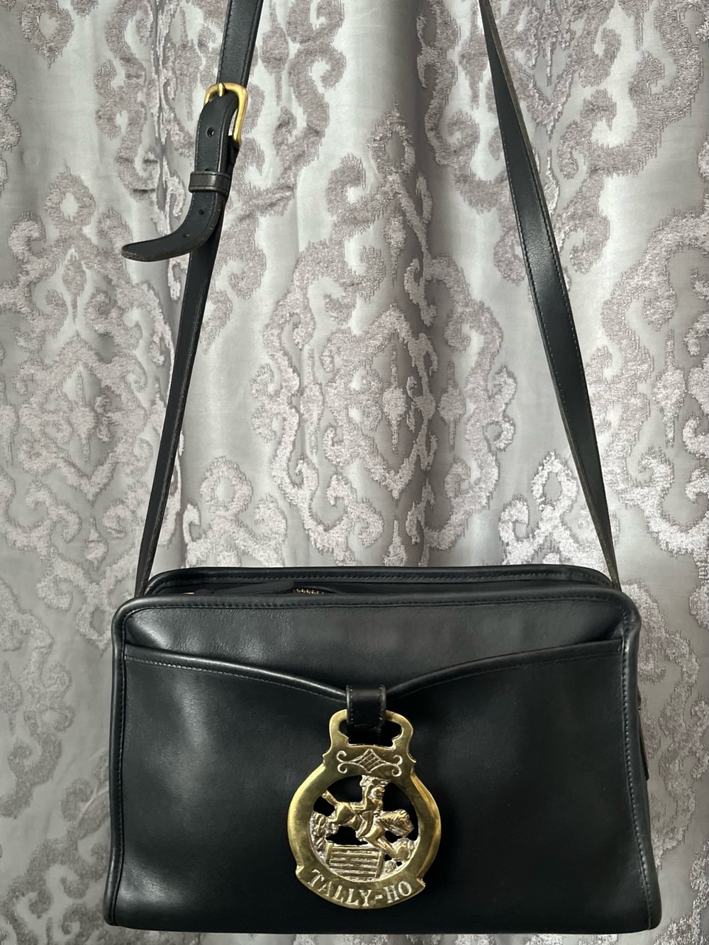 Vintage Coach Leather Swagger Purse with “Tally Ho” Brass Horse Detail